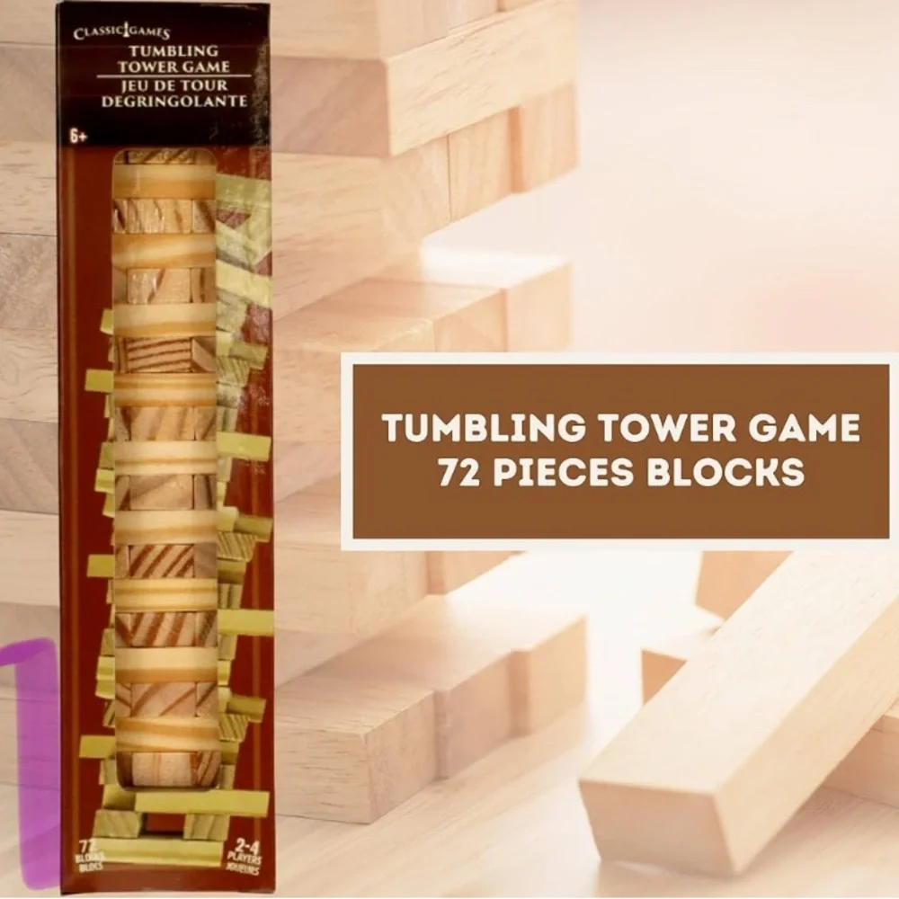 Tumbling Tower Wooden Block Game 72 Pc Classic Stack Puzzle Brand New in Box
